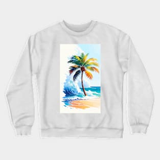 Entspannendes Strandfoto: Naturschönheit mit Wellen und Palmen. Crewneck Sweatshirt